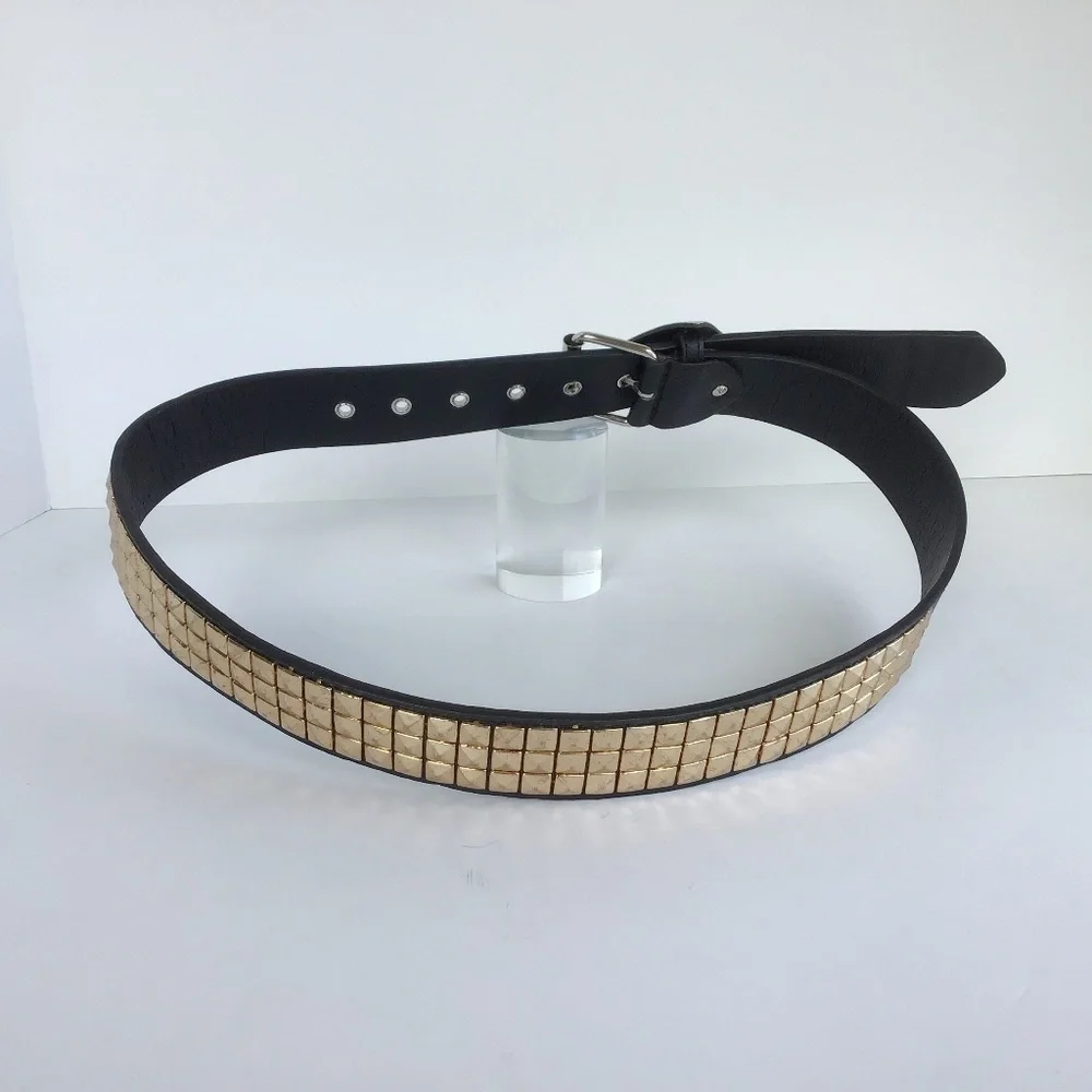 BLACK LEATHER WOMENS BELT WITH STUDDED GOLD